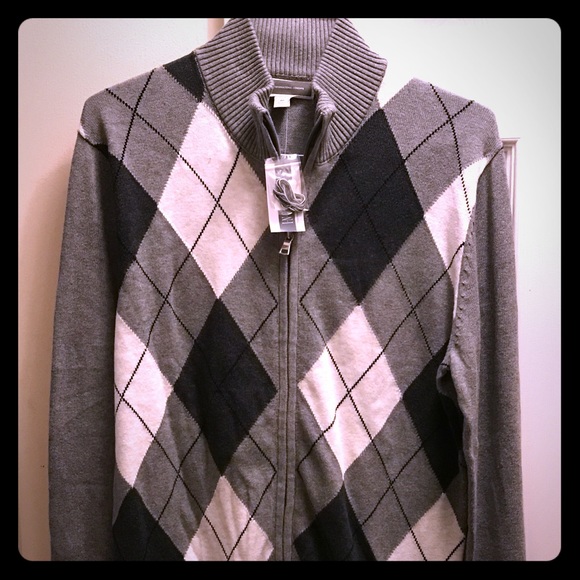 Mens Argyle Zip Up Sweater 